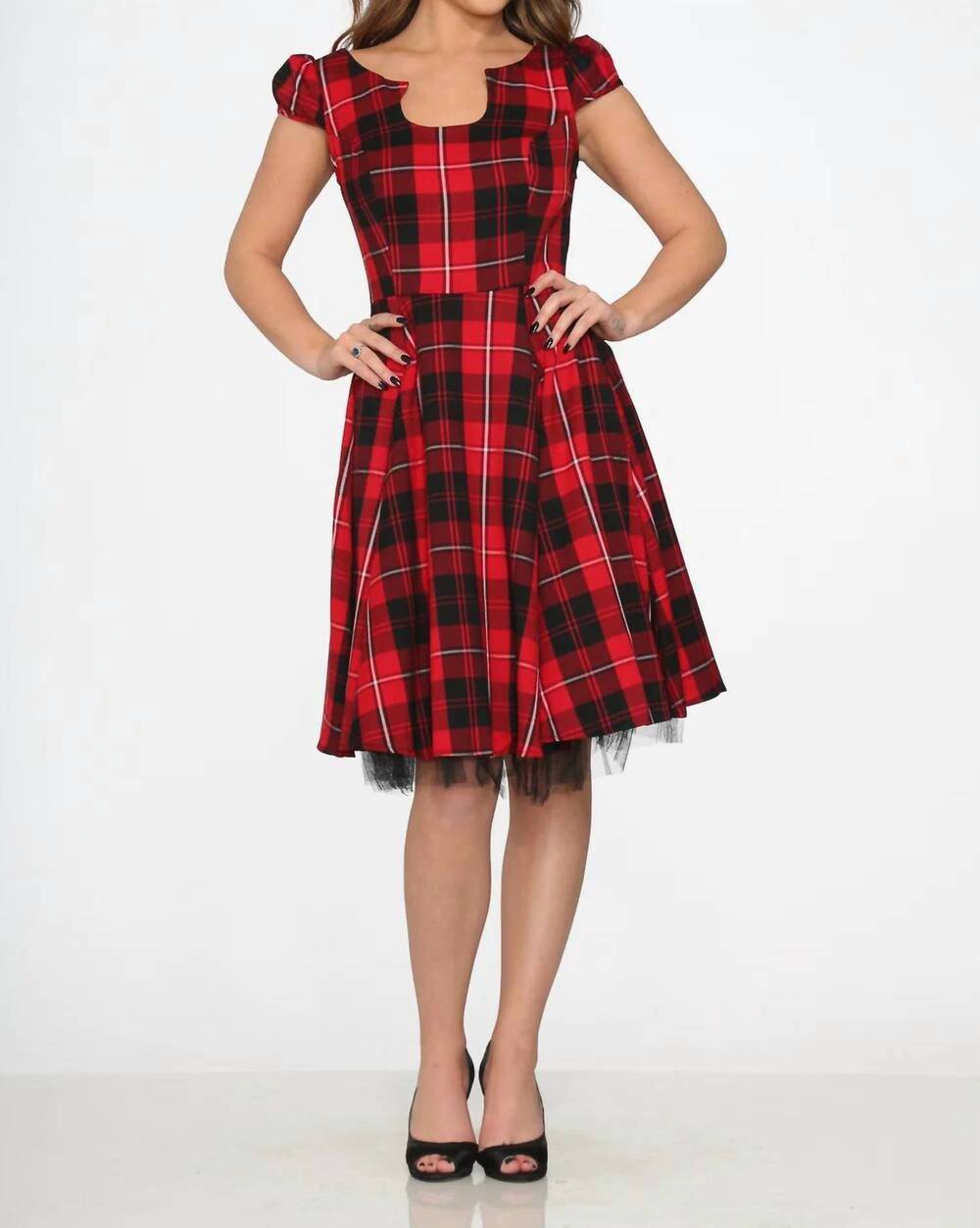 NEW ORCHID BLOOM plaid swing dress in red